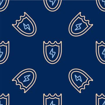 Line Lightning and shield icon isolated seamless pattern on blue background 스톡 일러스트