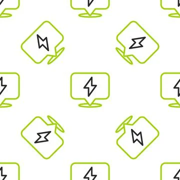 Line Lightning bolt icon isolated seamless pattern on white background. Flash Illustrazione stock