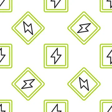Line Lightning bolt icon isolated seamless pattern on white background. Flash 스톡 일러스트