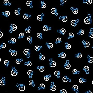 Line Lightning bolt icon isolated seamless pattern on black background. Flash Illustrazione stock