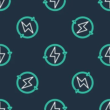 Line Lightning bolt icon isolated seamless pattern on black background. Flash Illustrazione stock