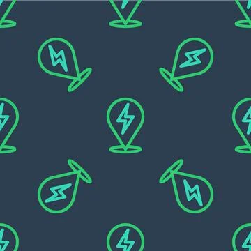 Line Lightning bolt icon isolated seamless pattern on blue background. Flash Illustrazione stock