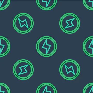 Line Lightning bolt icon isolated seamless pattern on blue background. Flash 스톡 일러스트