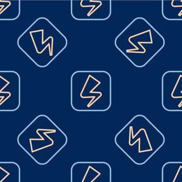 Line Lightning bolt icon isolated seamless pattern on blue background. Flash 스톡 일러스트