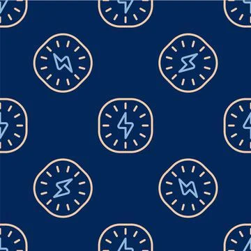 Line Lightning bolt icon isolated seamless pattern on blue background. Flash  스톡 일러스트