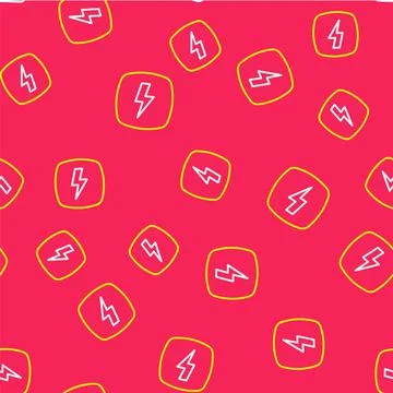 Line Lightning bolt icon isolated seamless pattern on red background. Flash s Stock Illustration
