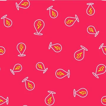 Line Lightning bolt icon isolated seamless pattern on red background. Flash sign Illustrazione stock