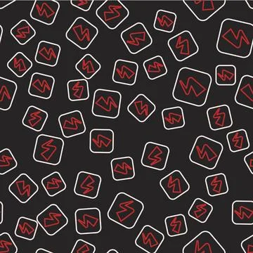 Line Lightning bolt icon isolated seamless pattern on black background. Flash Illustrazione stock