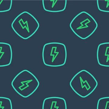 Line Lightning bolt icon isolated seamless pattern on blue background. Flash Illustrazione stock