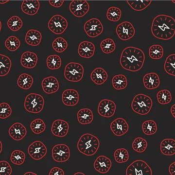 Line Lightning bolt icon isolated seamless pattern on black background. Flash Illustrazione stock