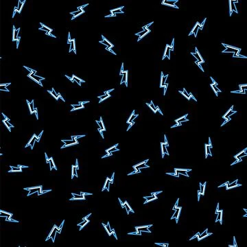 Line Lightning bolt icon isolated seamless pattern on black background. Flash Illustrazione stock