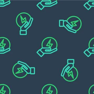 Line Lightning bolt icon isolated seamless pattern on blue background. Flash Stock Illustration