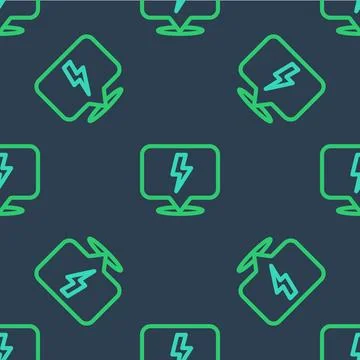 Line Lightning bolt icon isolated seamless pattern on blue background. Flas.. Stock Illustration