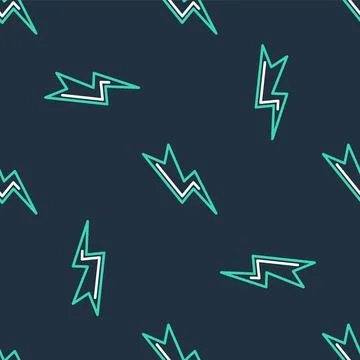 Line Lightning bolt icon isolated seamless pattern on black background. Fla.. Illustrazione stock