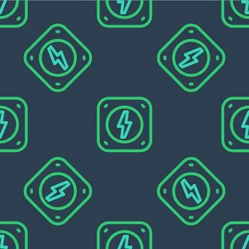 Line Lightning bolt icon isolated seamless pattern on blue background. Flas.. Stock Illustration