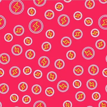Line Lightning bolt icon isolated seamless pattern on red background. Flash.. Stock Illustration
