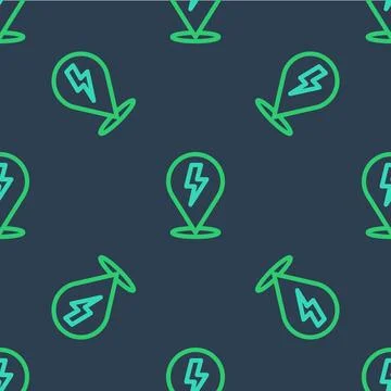 Line Lightning bolt icon isolated seamless pattern on blue background. Flas.. Illustrazione stock