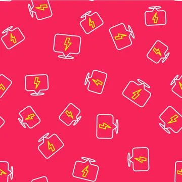 Line Lightning bolt icon isolated seamless pattern on red background. Flash.. Illustrazione stock