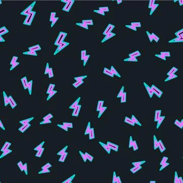 Line Lightning bolt icon isolated seamless pattern on black background. Fla.. Illustrazione stock
