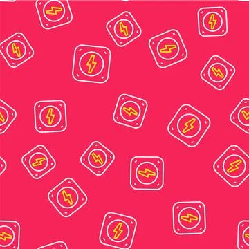 Line Lightning bolt icon isolated seamless pattern on red background. Flash.. Illustrazione stock