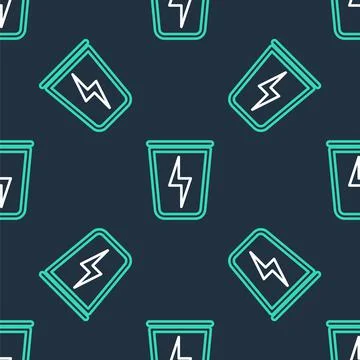 Line Lightning with trash can icon isolated seamless pattern on black background 스톡 일러스트