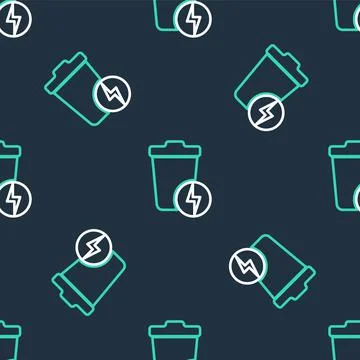 Line Lightning with trash can icon isolated seamless pattern on black background 스톡 일러스트