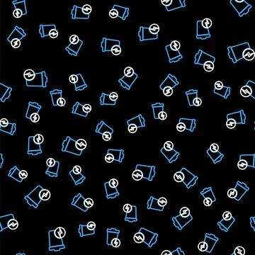 Line Lightning with trash can icon isolated seamless pattern on black background Illustrazione stock