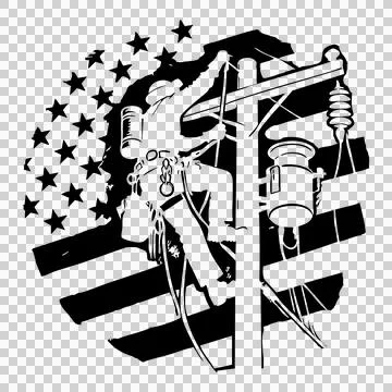 Line Linework Electrician On Pole lineworker utility Stock Illustration