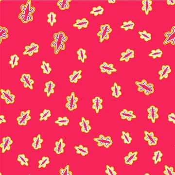 Line Lizard icon isolated seamless pattern on red background. Vector Stock Illustration