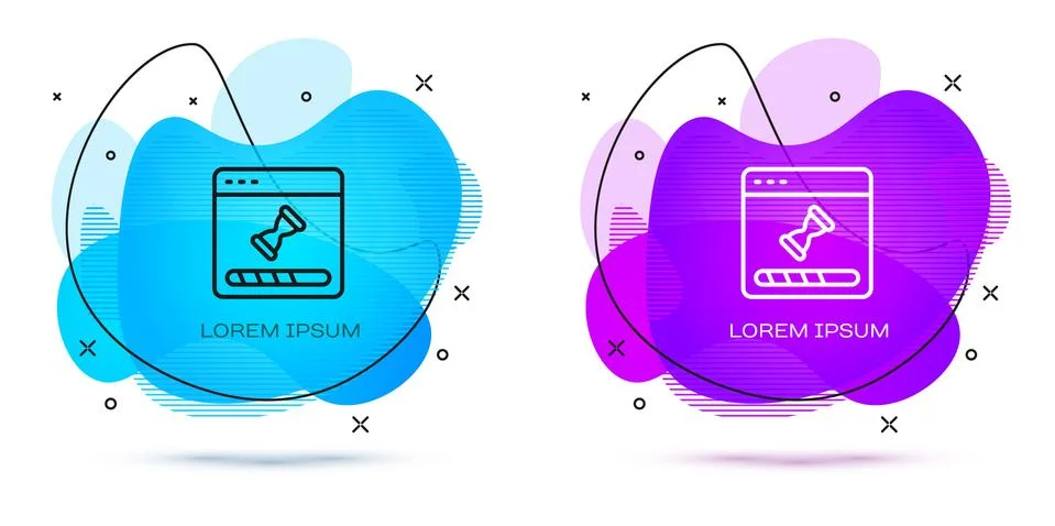 Line Loading a data window with a progress bar icon isolated on white background Ilustración de archivo