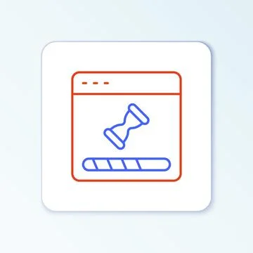 Line Loading a data window with a progress bar icon isolated on white background Illustrazione stock