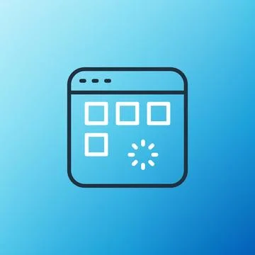 Line Loading a data window with a progress bar icon isolated on blue backgrou Ilustración de archivo