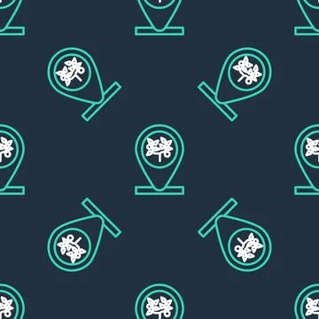 Line Location and tree icon isolated seamless pattern on black background. .. Stockillustratie