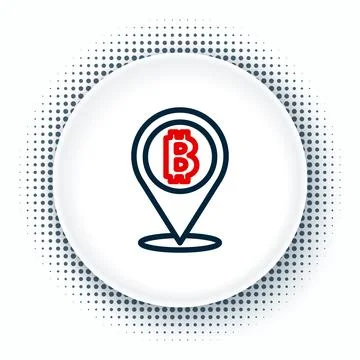 Line Location bitcoin icon isolated on white background. Physical bit coin... Stock Illustration
