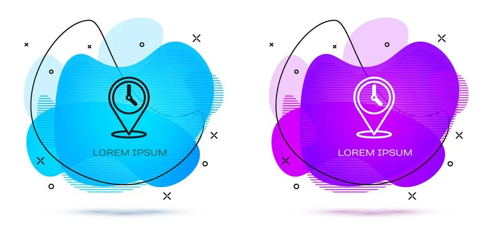 Line Location with clock icon isolated on white background. Abstract banner w Stock Illustration