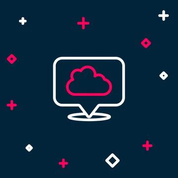Line Location cloud icon isolated on blue background. Colorful outline concept Illustrazione stock