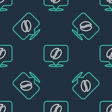 Line Location with coffee bean icon isolated seamless pattern on black Stock Illustration