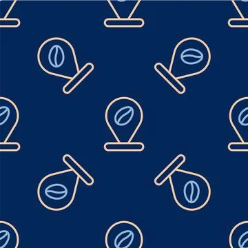 Line Location with coffee bean icon isolated seamless pattern on blue background Stock Illustration