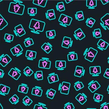 Line Location of the forest on a map icon isolated seamless pattern on black Stock Illustration
