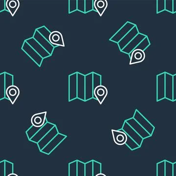 Line Location of the forest on a map icon isolated seamless pattern on black 스톡 일러스트