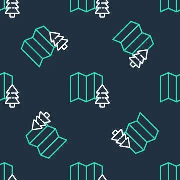 Line Location of the forest on a map icon isolated seamless pattern on black Stock Illustration