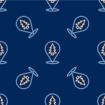 Line Location of the forest on a map icon isolated seamless pattern on blue Illustrazione stock