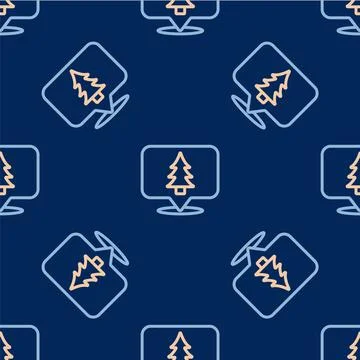 Line Location of the forest on a map icon isolated seamless pattern on blue Illustrazione stock