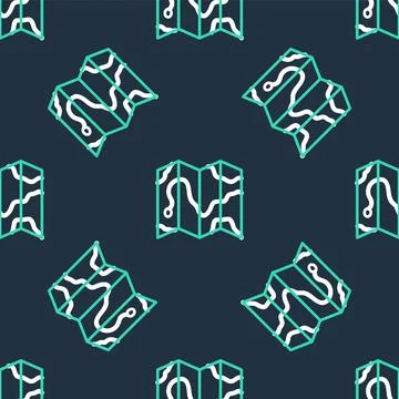 Line Location of the forest on a map icon isolated seamless pattern on black Stock Illustration