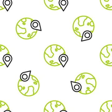 Line Location on the globe icon isolated seamless pattern on white background Stockillustratie