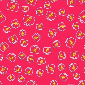 Line Location with leaf icon isolated seamless pattern on red background. Eco Stock Illustration