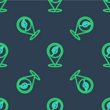 Line Location with leaf icon isolated seamless pattern on blue background. Eco 스톡 일러스트