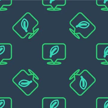 Line Location with leaf icon isolated seamless pattern on blue background. Eco Stock Illustration