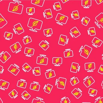 Line Location with leaf icon isolated seamless pattern on red background. Eco 스톡 일러스트