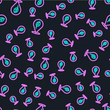 Line Location with leaf icon isolated seamless pattern on black background. Eco Stock Illustration